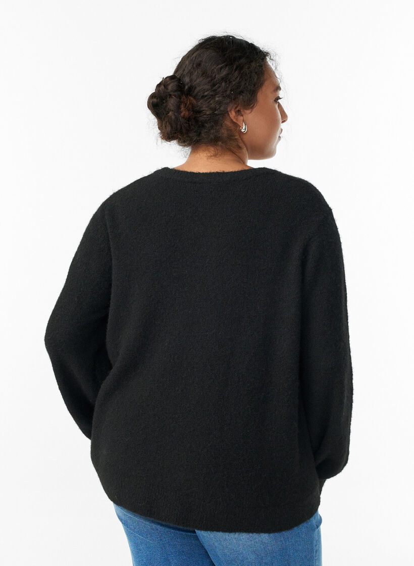 Knit cardigan with wool and buttons, Black, Model image number 2