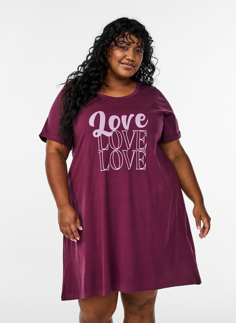 Short-sleeved nightgown in organic cotton, Dark Bordeaux, Model image number 0