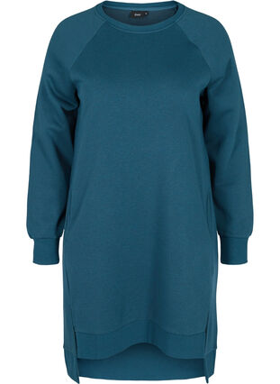 Sweater dress with pockets and slits, Majolica Blue Mel., Packshot image number 0