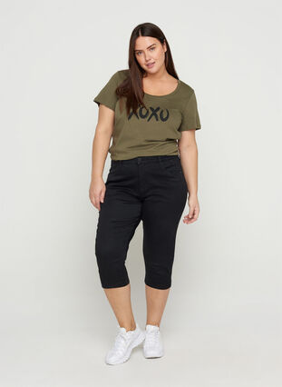 Short-sleeved cotton t-shirt with a-line, Ivy Green XOXO, Model image number 2