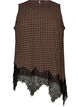 Checked top with asymmetric lace trim, Brown, Packshot image number 0