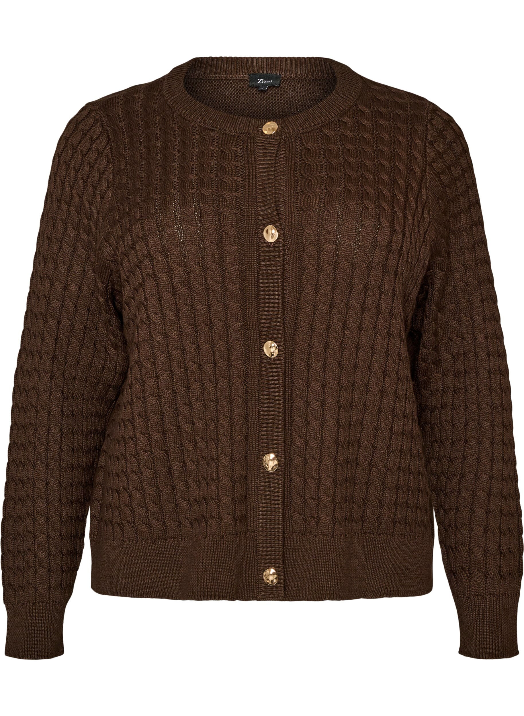 ZizzifashionCable-knit cardigan with golden buttons, Brown, Packshot image number 0