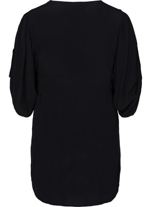 Viscose tunic with decorative 3/4 sleeves, Black, Packshot image number 1