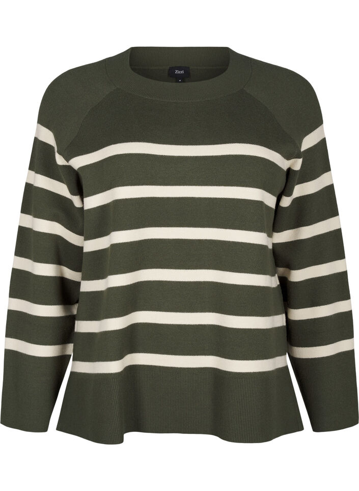Striped knitted blouse with round neck, D. Bag Birch Stripe, Packshot image number 0