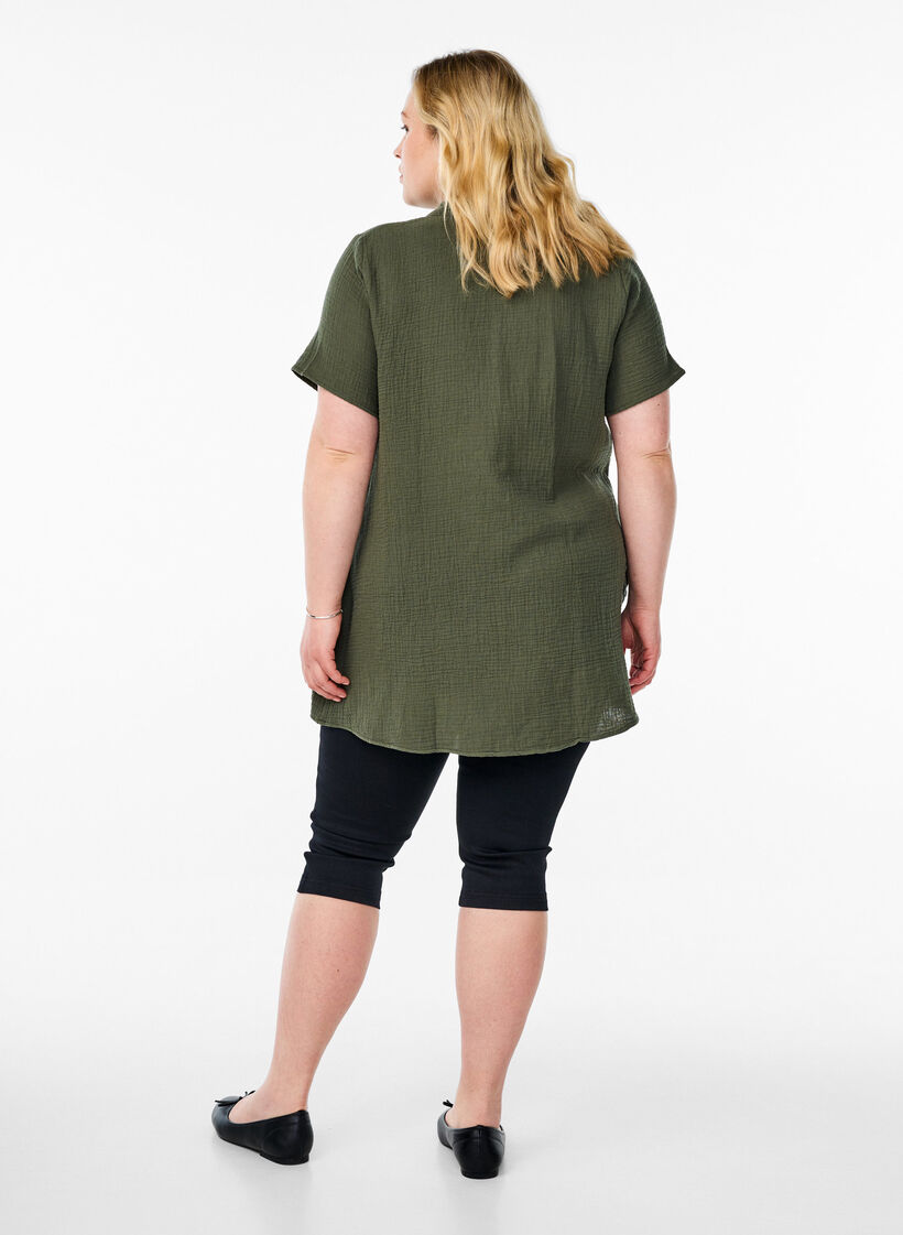 Cotton muslin tunic with short sleeves, Green, Model image number 2