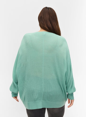 Knitted blouse with long sleeves and ribbed trim, Dusty Jade Green, Model image number 1