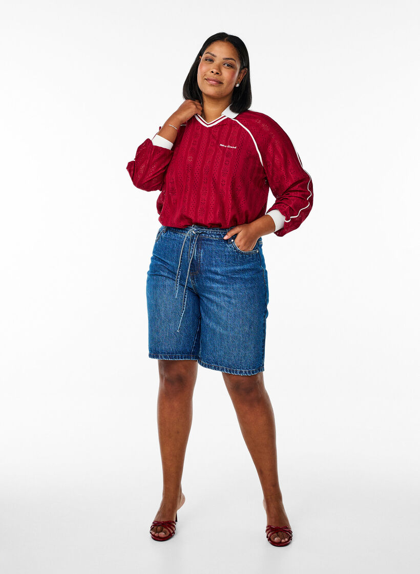 Textured jersey blouse with contrast details, Red, Model image number 1