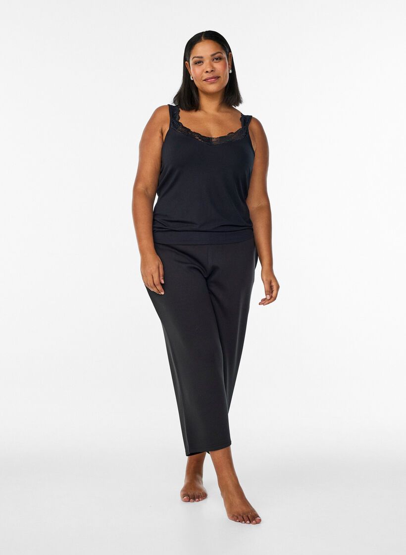 Viscose top with lace edge, Black, Model image number 1