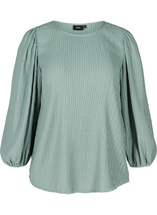 Textured blouse with puff sleeves, Chinois Green, Packshot image number 0