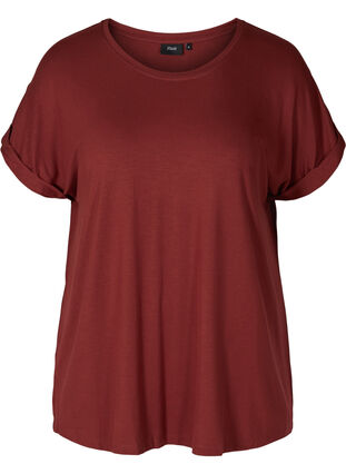Round neck t-shirt made from a viscose mix, Madder Brown, Packshot image number 0