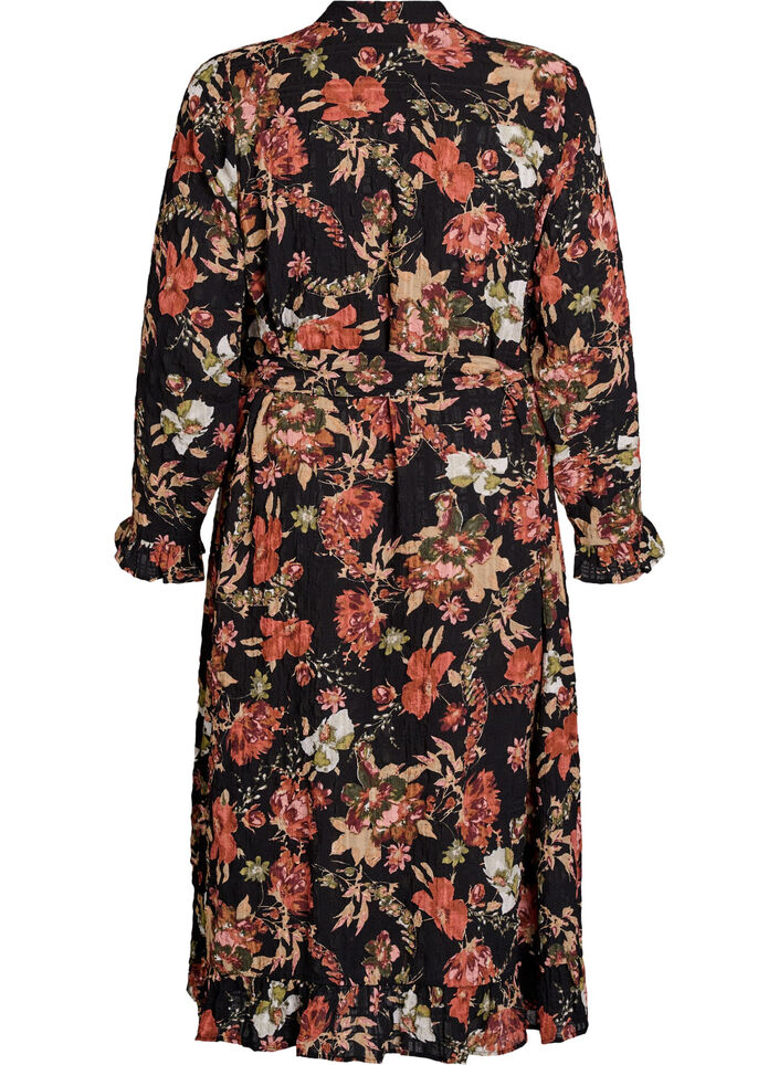 Midi dress with floral print and detachable tie belt, Black, Packshot image number 1
