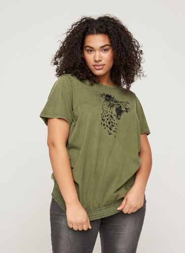 Short-sleeved t-shirt with acid wash and smock, Ivy Green acid wash, Model image number 0