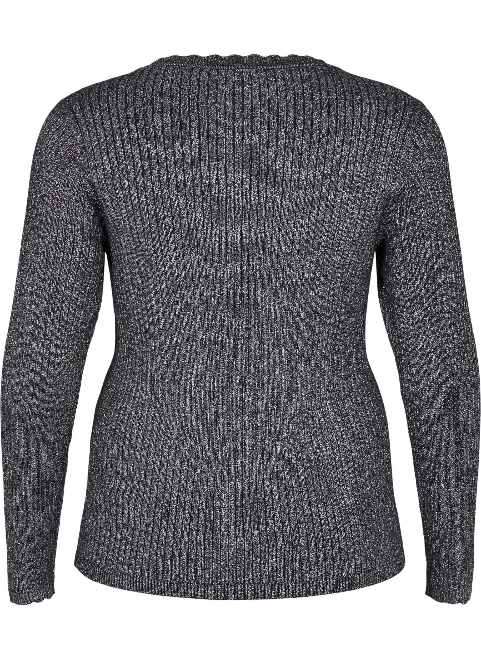 Zizzifashion Close-fitting knitted blouse with glitter thread, Black, Packshot image number 1