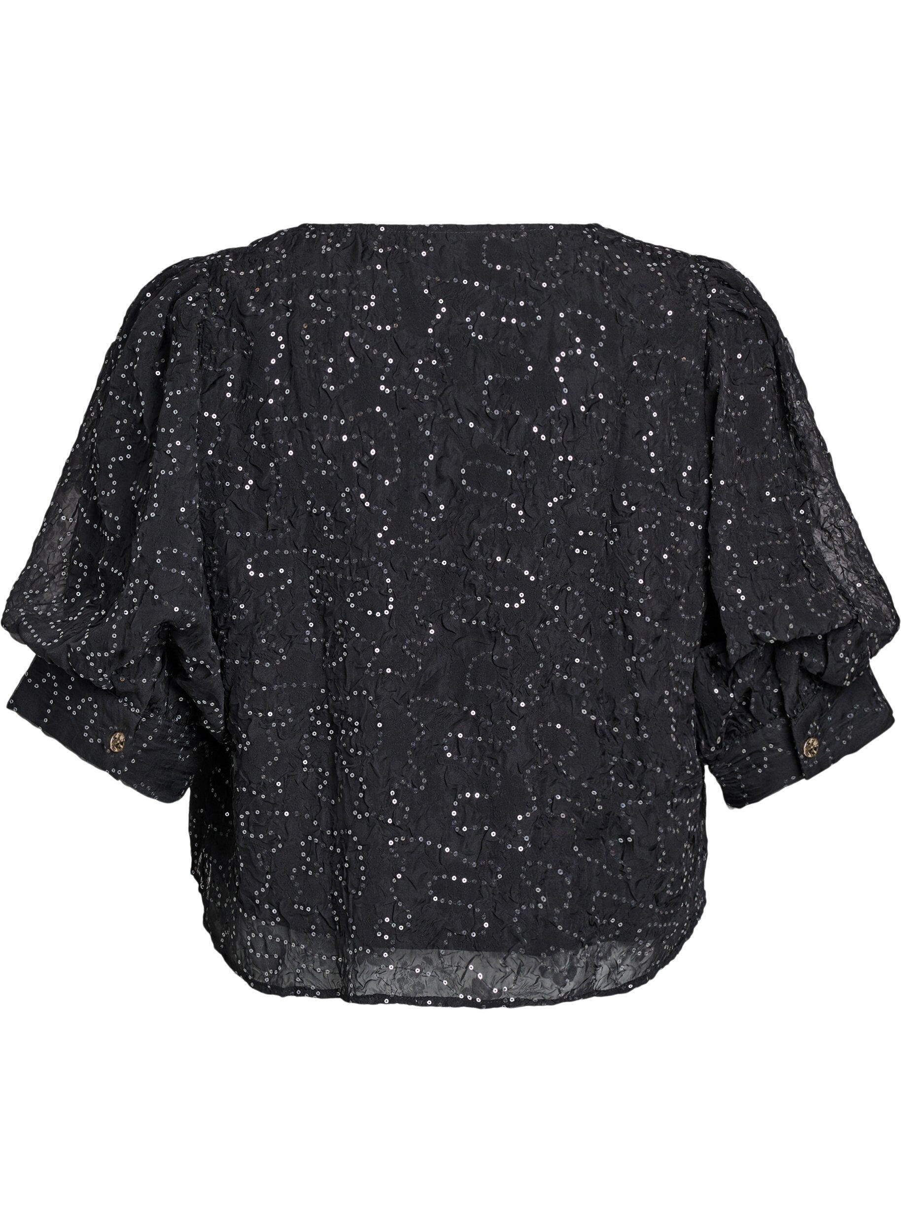 Zizzifashion Party blouse with sequins and 1/2 sleeves, Black, Packshot image number 1