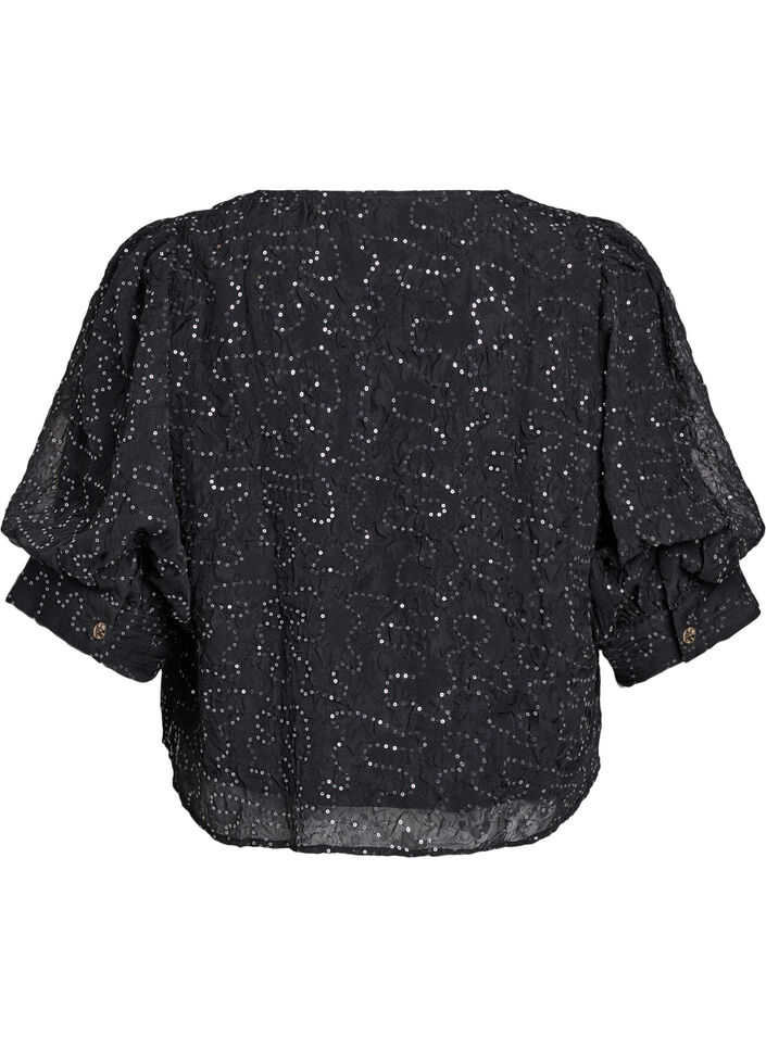 Party blouse with sequins and 1/2 sleeves, Black, Packshot image number 1