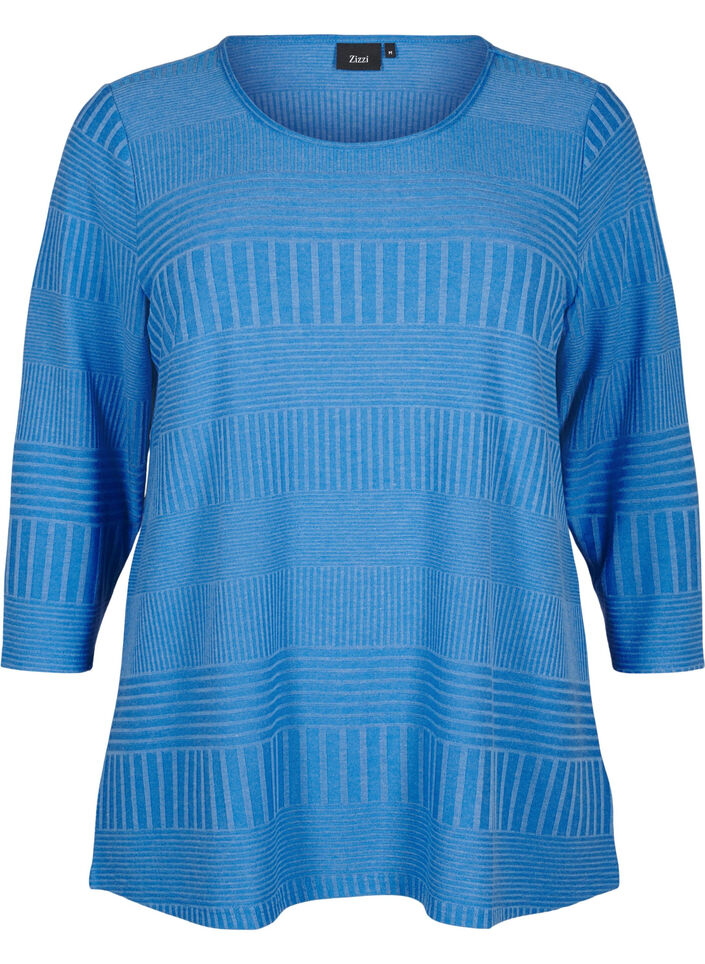 Blouse with 3/4 sleeves and striped pattern, Princess Blue Mel., Packshot image number 0