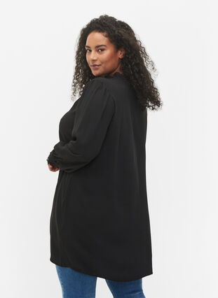 Tunic with ruffle collar and long sleeves, Black, Model image number 1