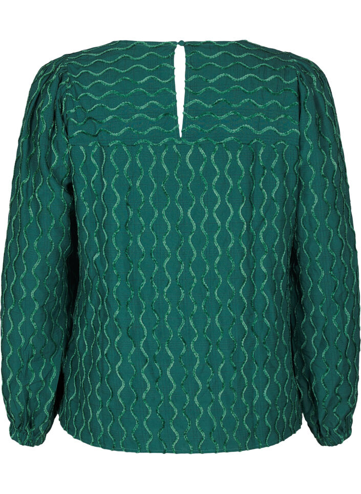 Long-sleeved patterned blouse with a V-neck, Rain Forest, Packshot image number 1