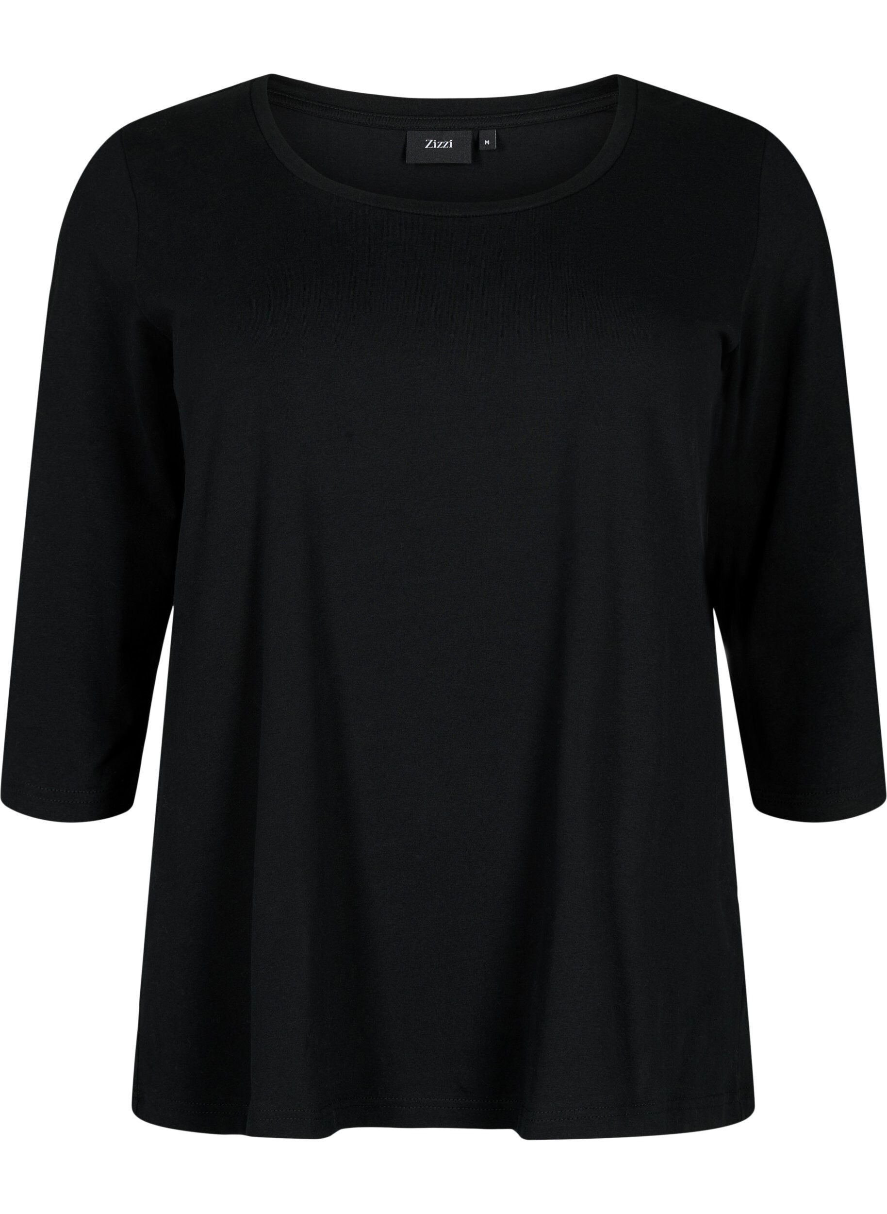 Zizzifashion Basic cotton t-shirt with 3/4 sleeves, Black, Packshot image number 0