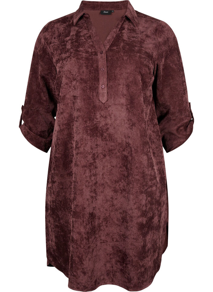 Velvet dress with 3/4-length sleeves and buttons, Fudge, Packshot image number 0