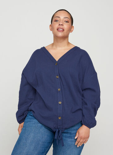 Cotton shirt with adjustable bottom hem, Mood Indigo, Model image number 0