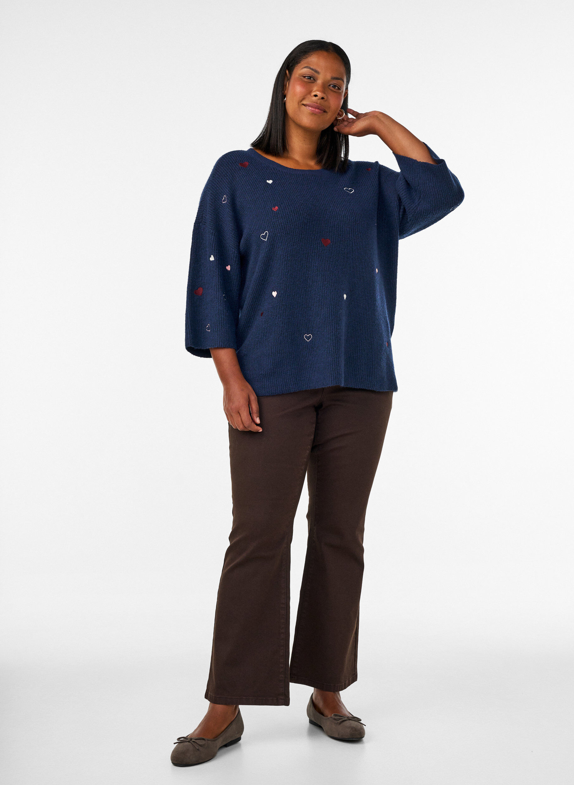 ZizzifashionJumper with hearts and 3/4 sleeves, Blue, Model image number 1