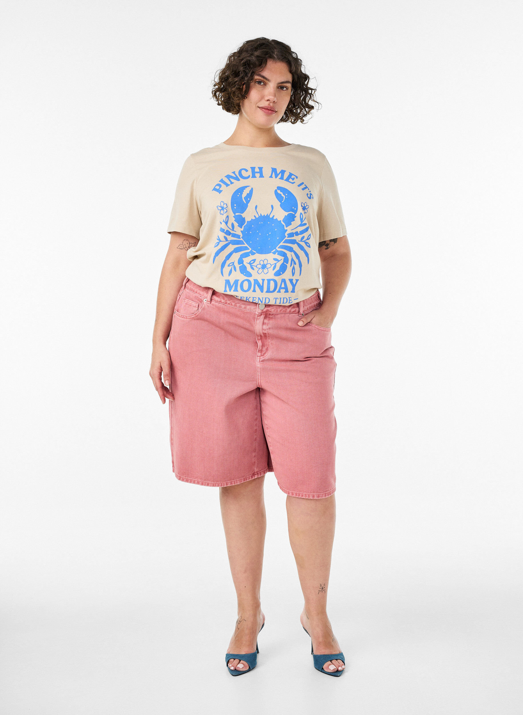 Zizzifashion Cotton T-shirt with print, Beige, Model image number 1