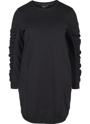Sweatshirt dress with pockets and ruched sleeves, Black, Packshot image number 0