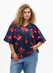 Blouse with rose print and short balloon sleeves, Blue, Model image number 0