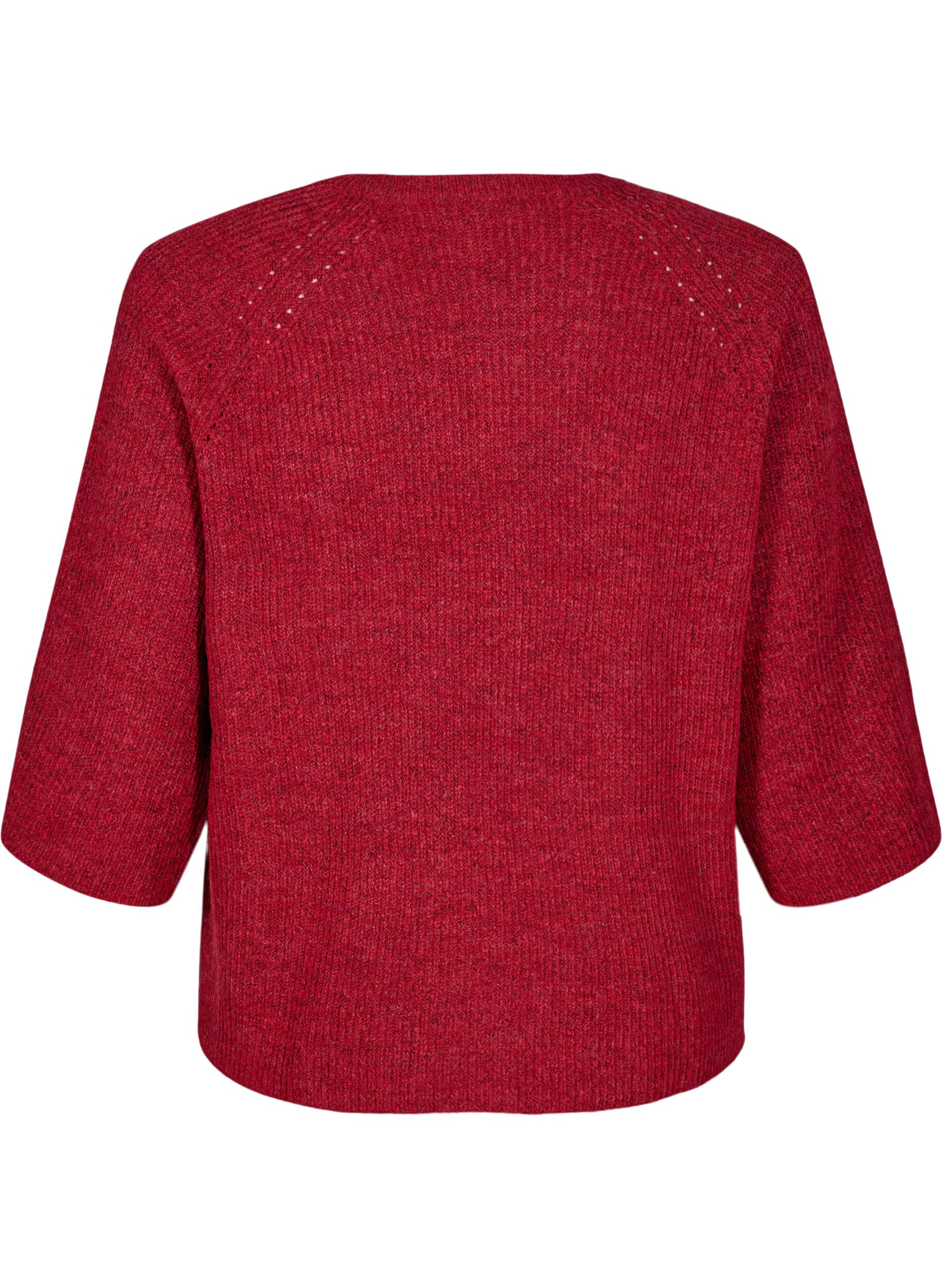 Zizzifashion Ribbed jumper with 3/4 sleeves, Red, Packshot image number 1