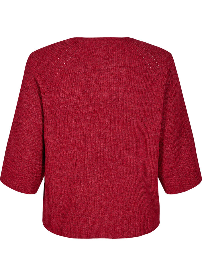 Ribbed jumper with 3/4 sleeves, Red, Packshot image number 1