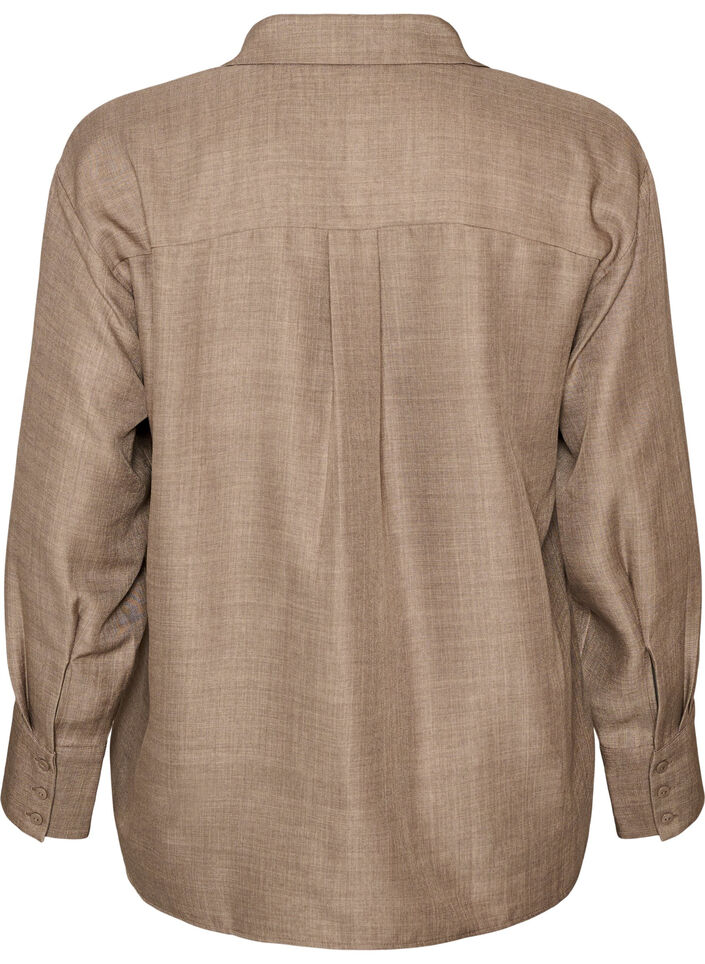 Loose shirt with V-neck, Brown, Packshot image number 1