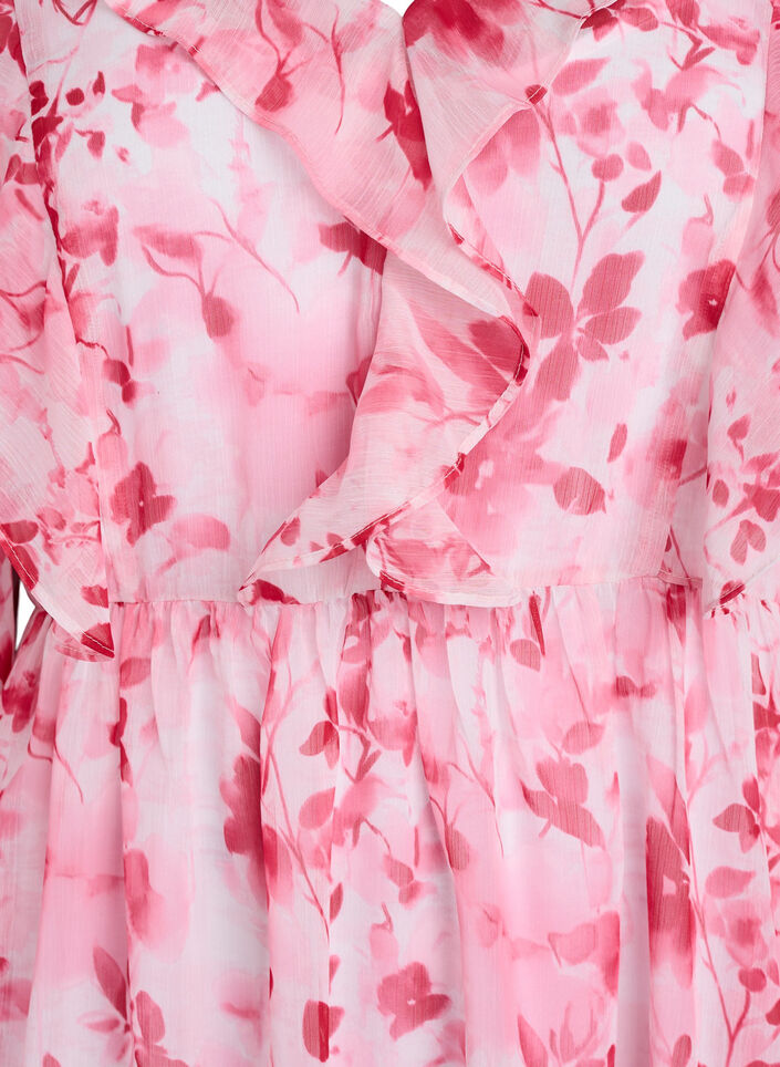 Floral chiffon dress with ruffles and long sleeves, Pink, Packshot image number 2