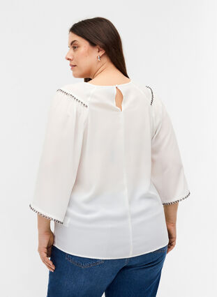Blouse with 3/4-length Sleeves and Rivets, Snow White, Model image number 1