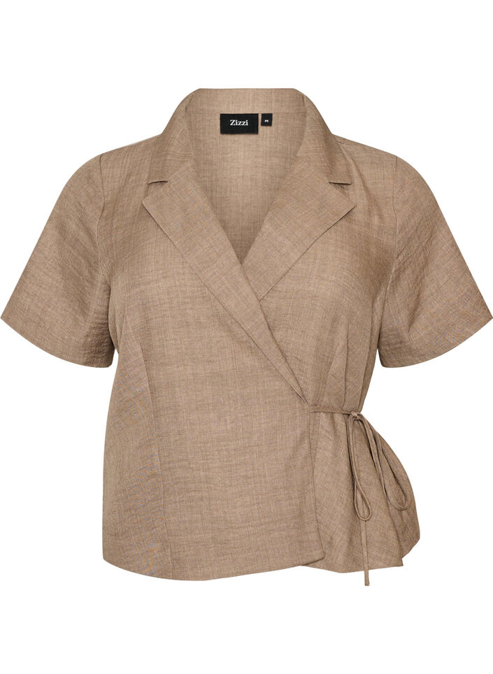 Wrap shirt with tie fastening, Brown, Packshot image number 0