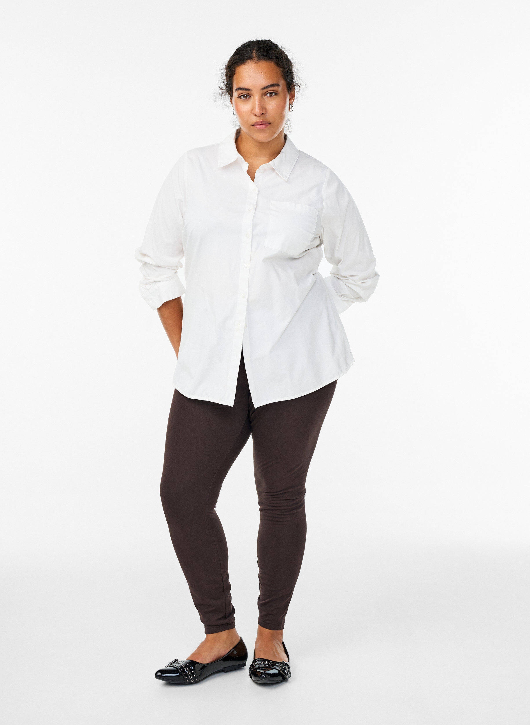 ZizzifashionCotton leggings with lining, Brown, Model image number 1
