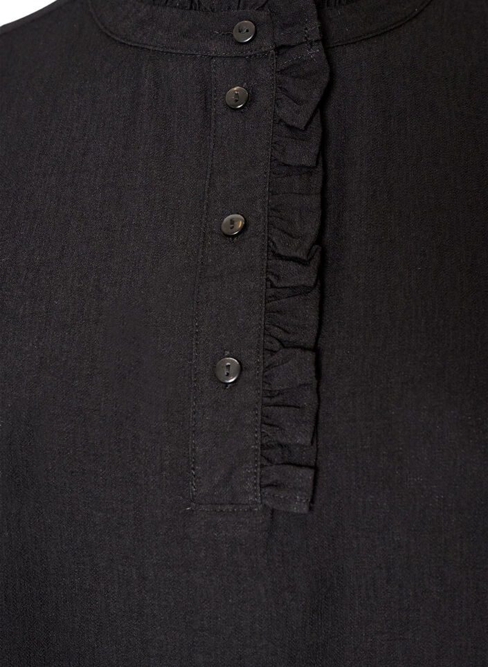 Viscose tunic with ruffles and buttons, Black, Packshot image number 2