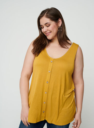 Viscose top with buttons, Golden Yellow, Model image number 0
