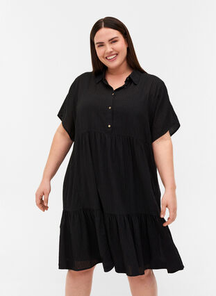 Striped dress in a cotton blend, Black, Model image number 0