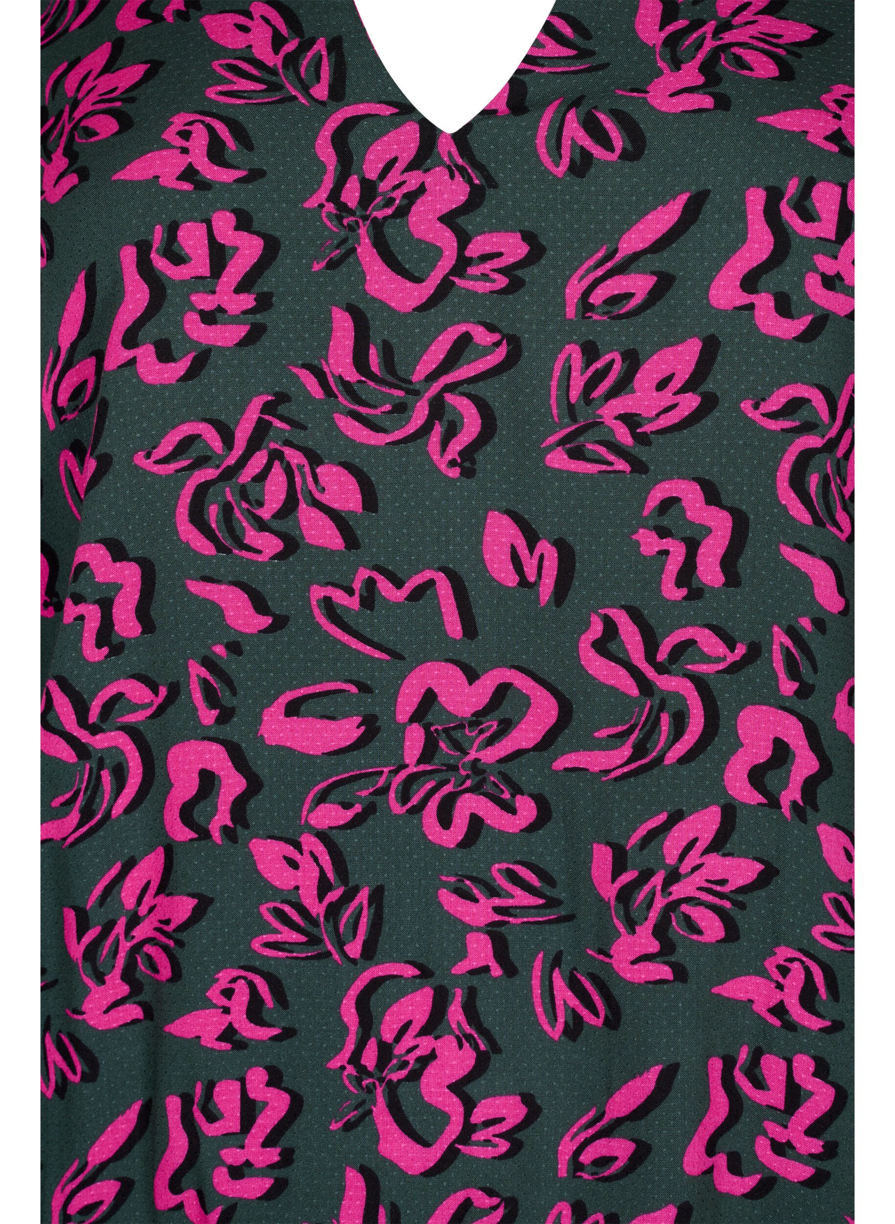 Zizzifashion Long sleeved viscose blouse with smock, Deep Forest AOP, Packshot image number 2