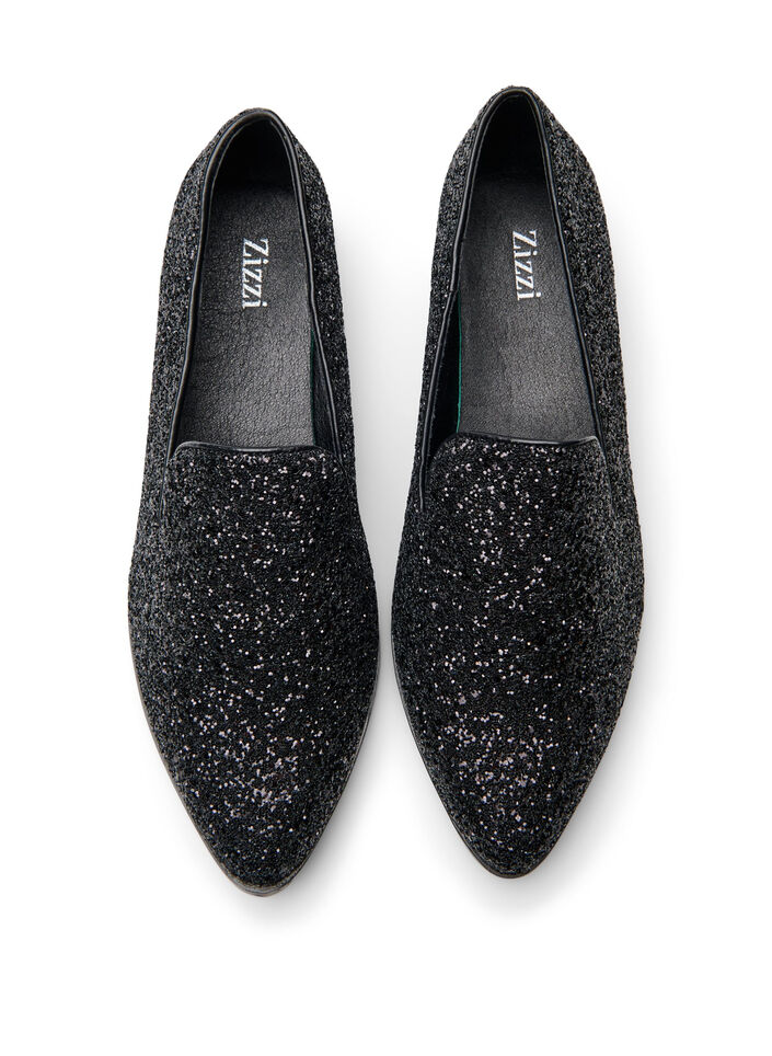 Wide fit - Loafers with glitter, Black, Packshot image number 2