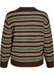 Knitted blouse with stripes and polo collar, Brown, Packshot image number 1