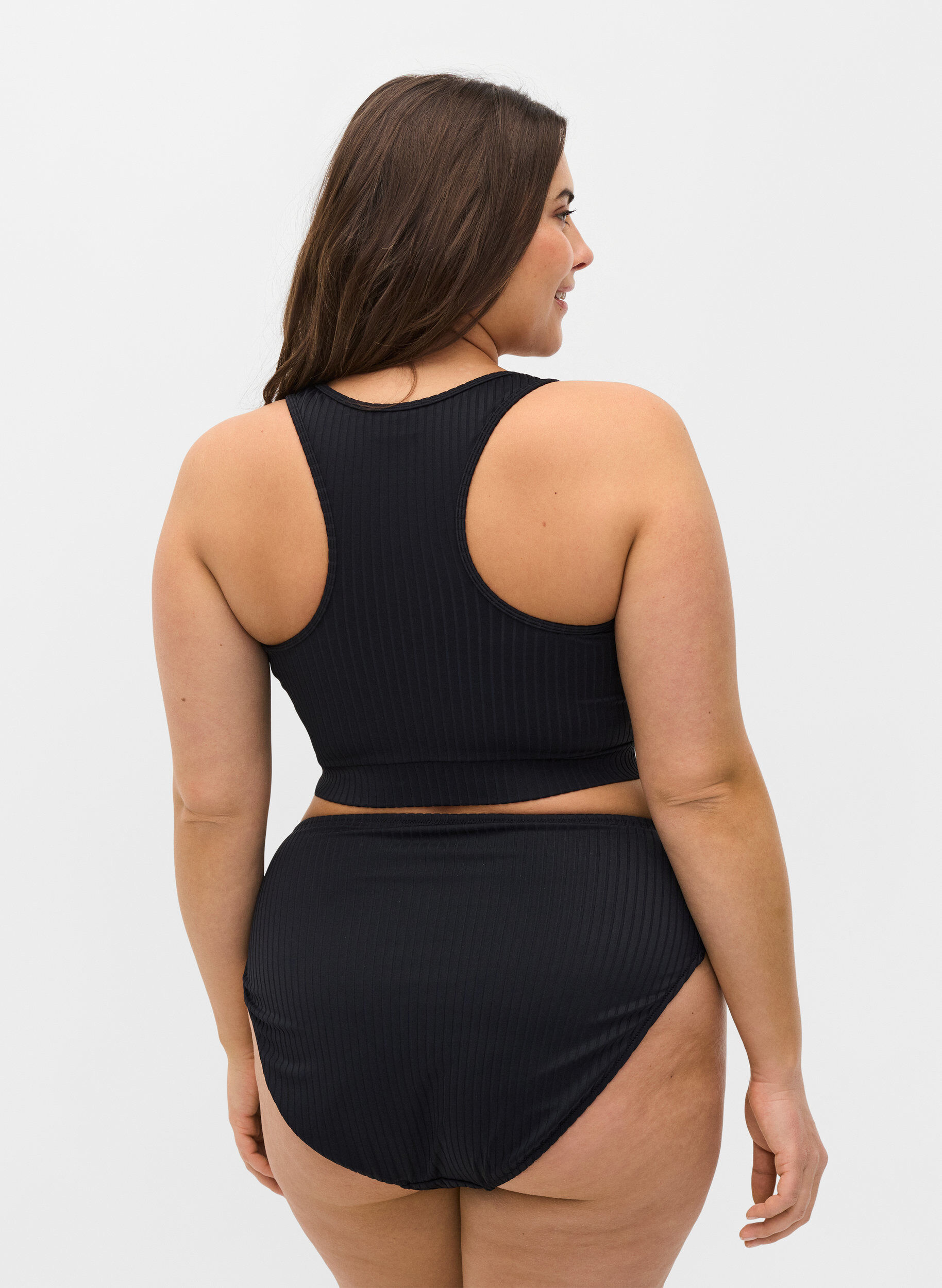 Zizzifashion High-waisted bikini bottoms with ribbed texture, Black, Model image number 1