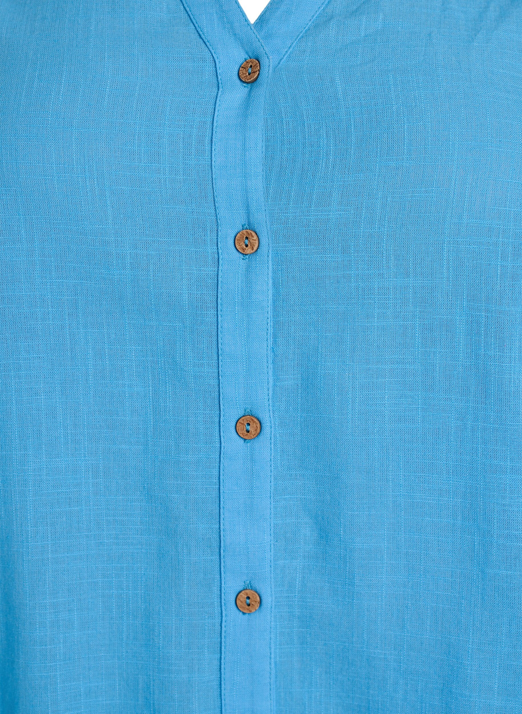 Zizzifashion Cotton shirt blouse with V-neck, Blue, Packshot image number 2