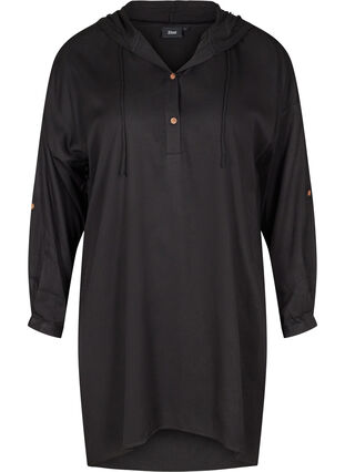 Hooded viscose tunic, Black, Packshot image number 0