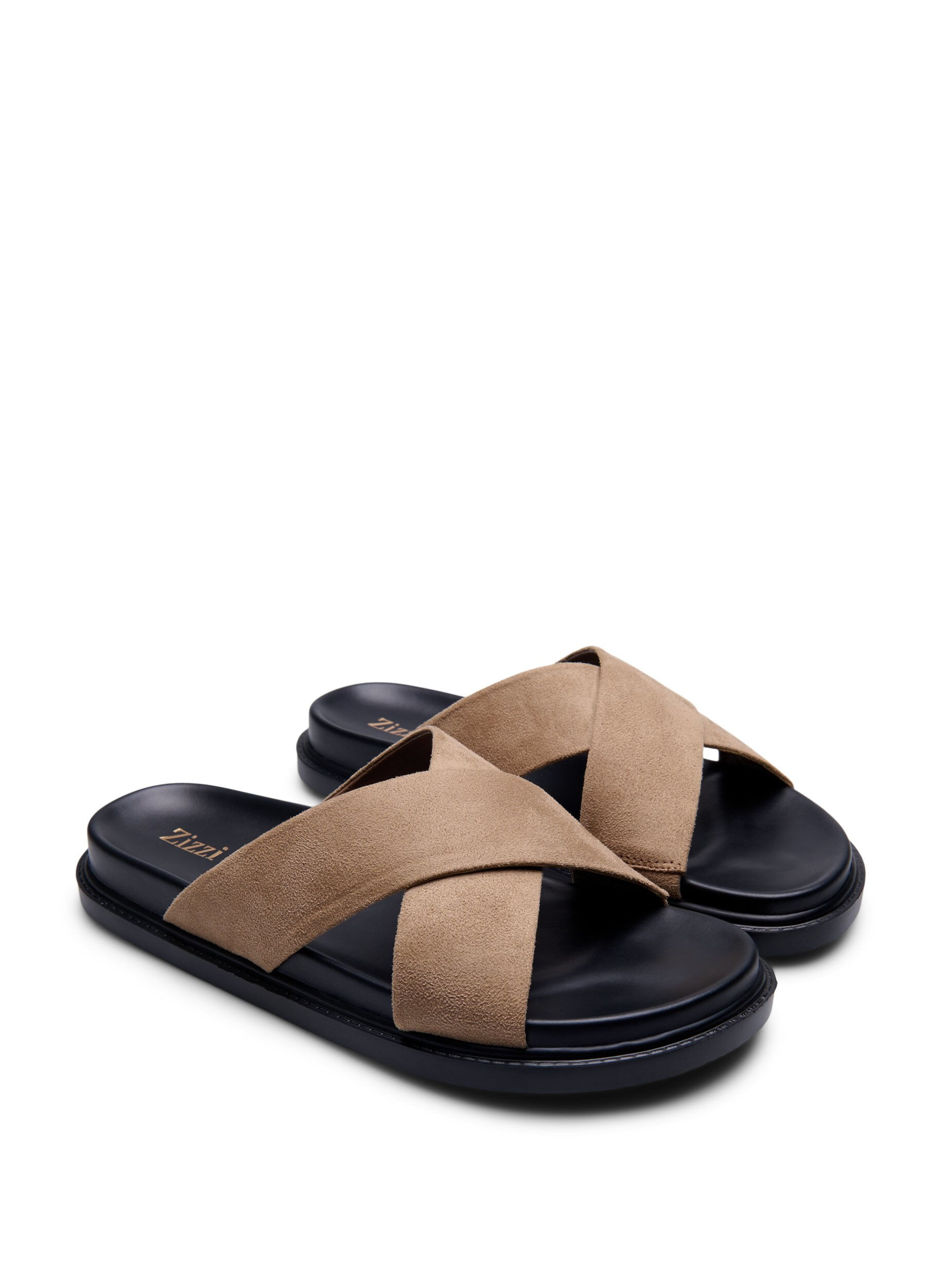 Zizzifashion Faux suede sandal with cross straps, Woodsmoke, Packshot image number 1
