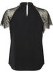 Blouse with short lace sleeves and high neck, Black, Packshot image number 1
