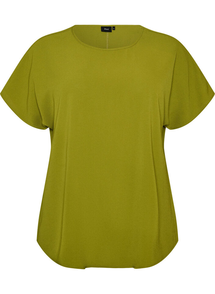 Blouse with short sleeves and a round neckline, Green, Packshot image number 0
