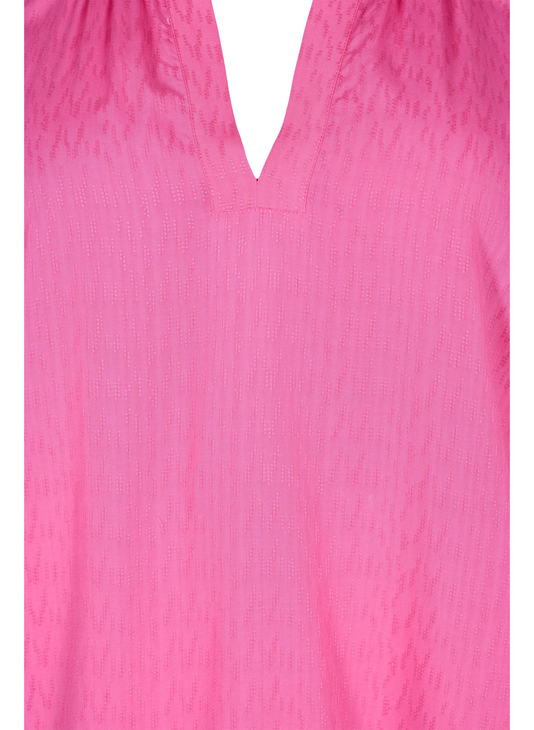 Zizzifashion Short-sleeved viscose blouse with v-neck, Shocking Pink, Packshot image number 2