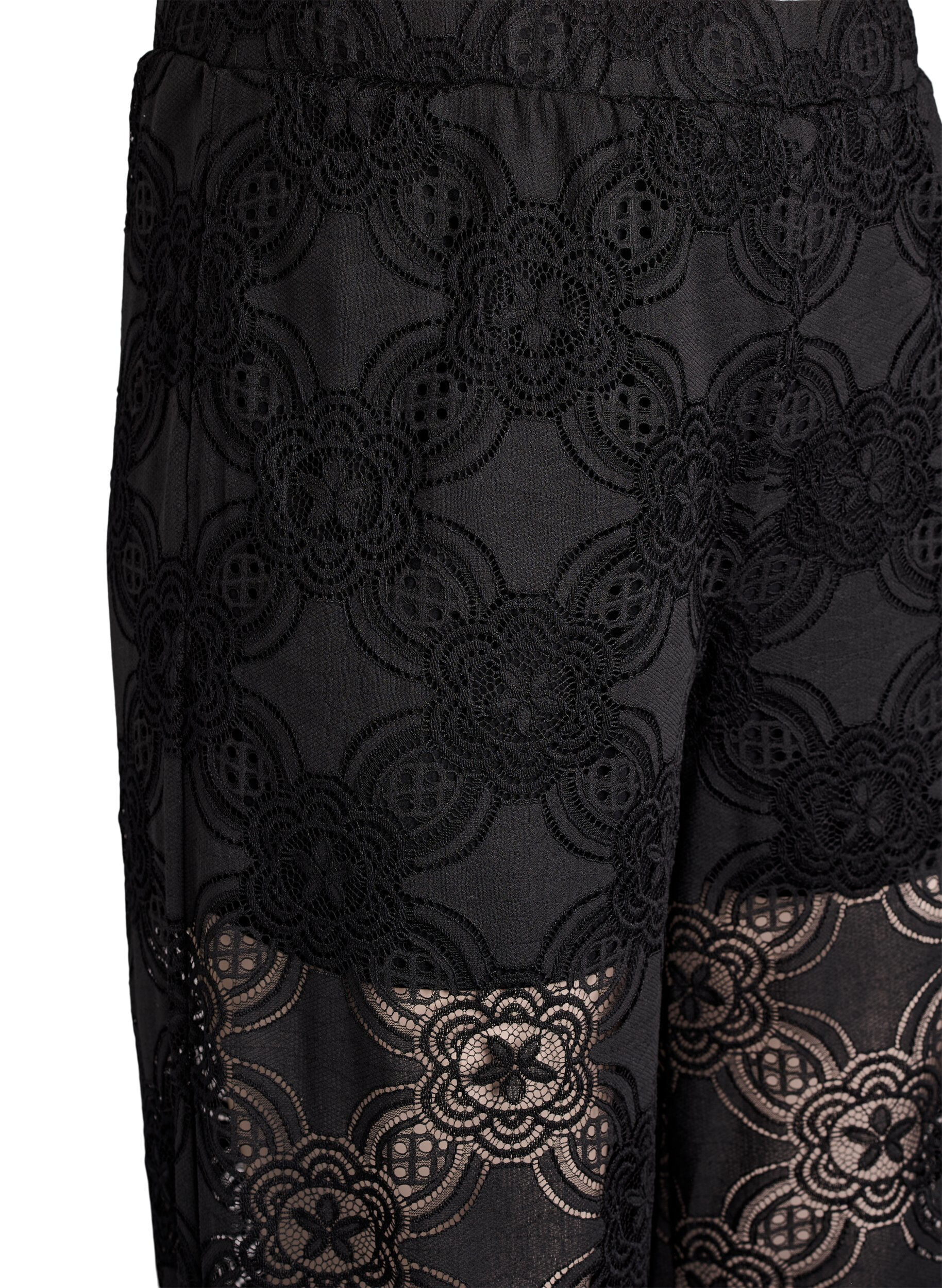 Zizzifashion High-waisted wide-leg lace trousers, Black, Packshot image number 2